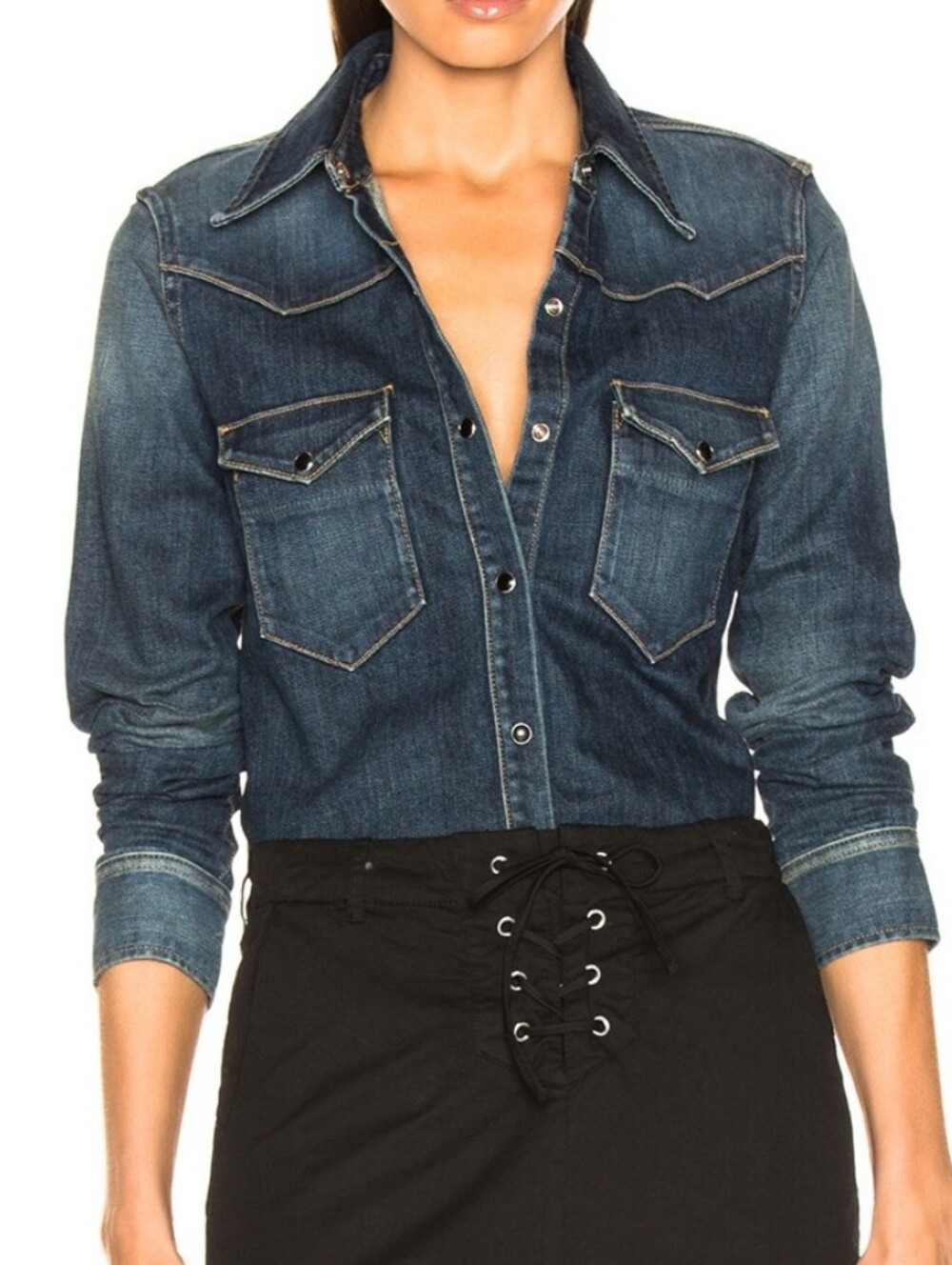 Nili Lotan Travis Dark Blue Denim Button-Front Shirt